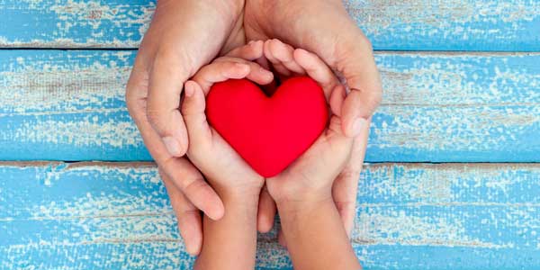 Hands holding a toy heart